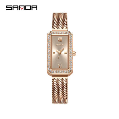 Sanda 1122 Trendy Design 2023 Hot Sale Rectangle Dial Waterproof Quartz Movement Business Women Analog Wrist Watch