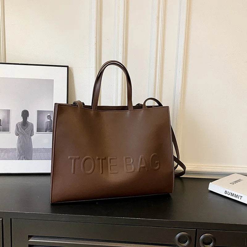 Large Capacity Fashionable Tote Bag With Letter Print Fashion Solid Color Simple Crossbody Bag Women Casual Handbag Shoulder Bag - Imbasat