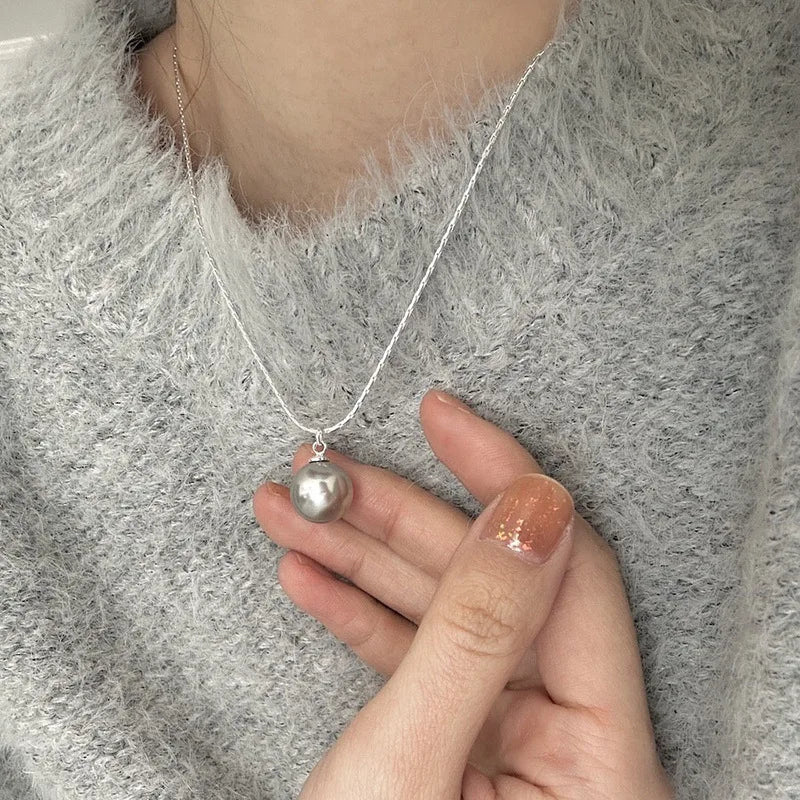 925 Silver Pearl Simple Elegant Thin Chain Pendant Necklace