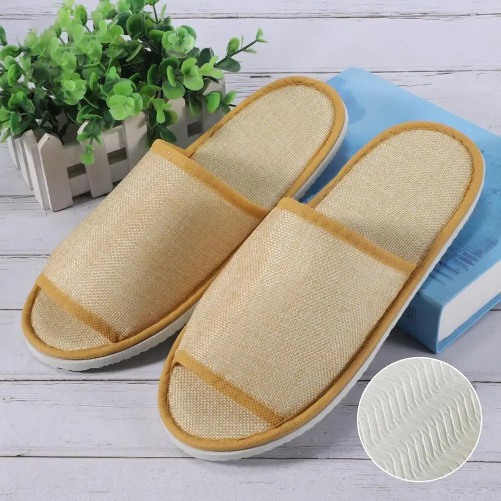 1 Pair Hotel Travel Slippers Cotton Linen Disposable Slippers Sanitary Home Guest Use Men Women Indoor Bedroom House Shoes