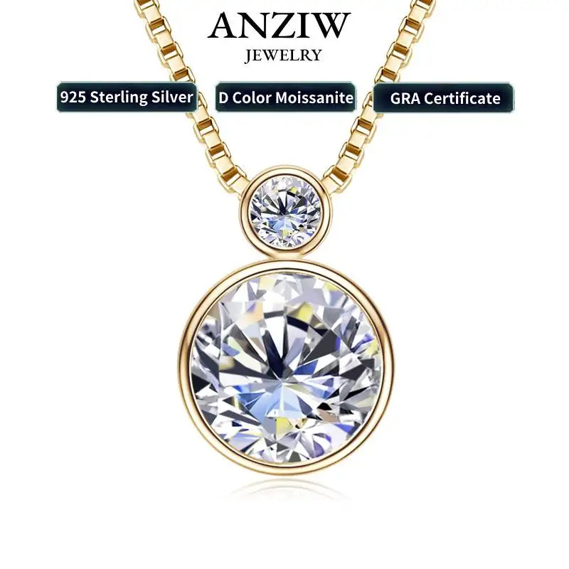 100% 925 Sterling Silver Necklace D2.10CT 8mm&3mm Bezel Setting Round Cut Moissanite Pendant Necklaces for Women S925 Box Chain