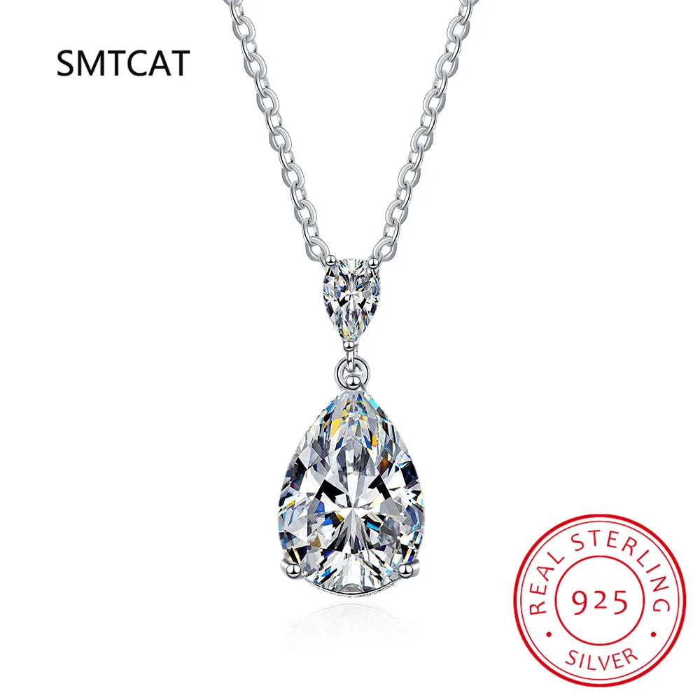 14K White Gold 2 Carat Pear Teardrop Cut D Color Moissanite Diamond Necklace