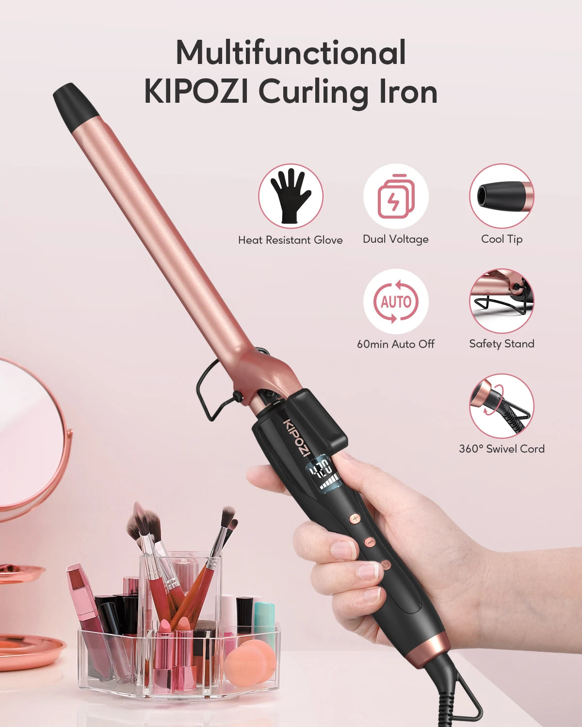 KIPOZ Curling Wand 19mm, Ceramic Barrel Pro hair curler with Adjustable Temperature, Include Heat Resistant Glove Travel Size