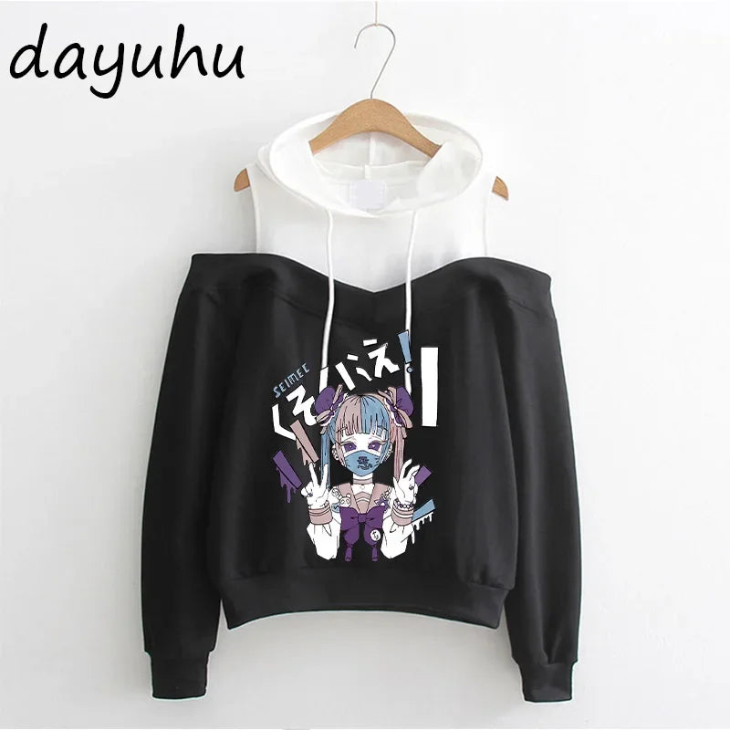 Goth Anime Hoodie Aesthetic Sweatshirt Gothic Punk Grunge Streetwear