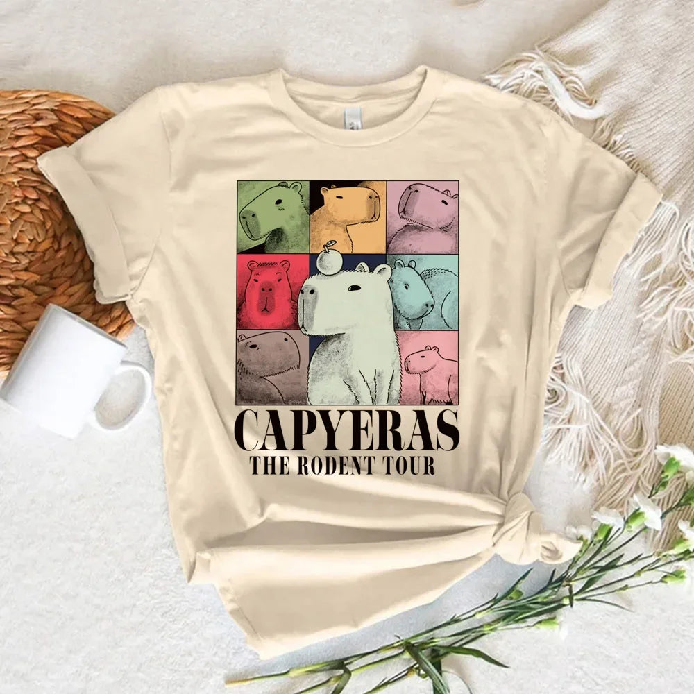 Funny Anime Capybara T Shirt Women Soft Fabric