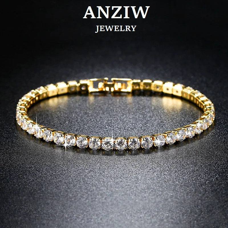 Anziw 3mm D Color VVS1 Moissanite Bracelet 925 Silver