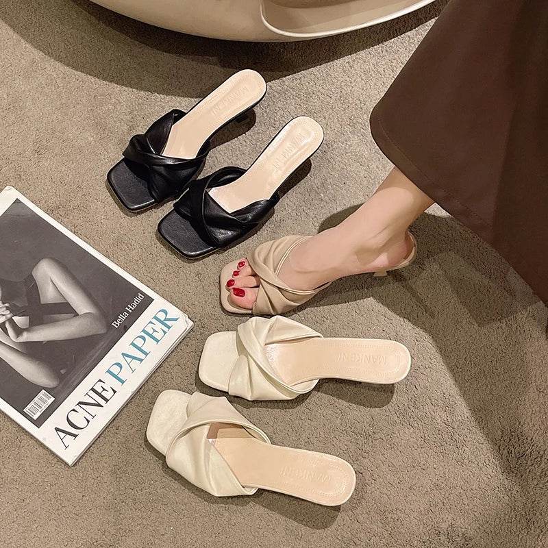 2024 Sexy Pointed Toe Mule High Heels Women Slipper Fashion Mixed Color Slip On Slides Summer Party Stripper Sandal Shoes - Imbasat