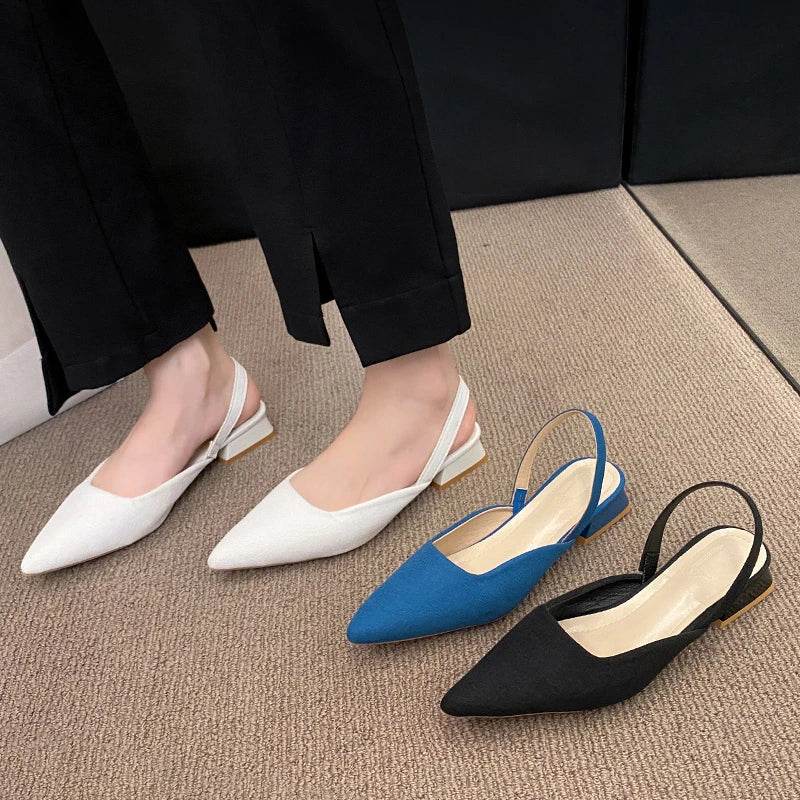 Summer Women New Sexy Retro Solid Color Heels PU Leather Shoes Outdoor Banquet Party Pointed Shoes Fashion Sandals Plus Size 42 - Imbasat