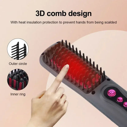 Wireless Hot Comb Hair Straightener  Mini Portable USB Rechargeable Ionic Hair Styling Tool