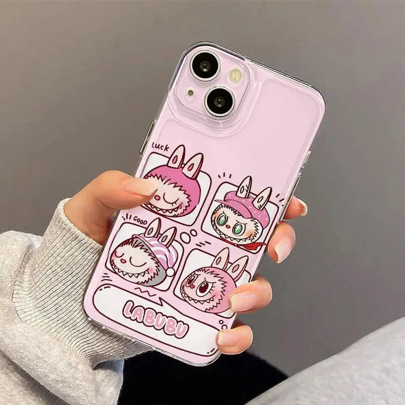 Pink Labubu Silicone Phone Shell for iPhone 16 15 Pro Max 11 12 13 Mini 14 Pro XS MAX XR 7 8 Plus Dustproof Shockproof Cover
