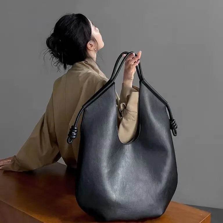 Womens Black Handbag Minimalist Casual Tote Bag Large-capacity Commuting Shoulder Armpit Large Handbag Designer Business Clutch - Imbasat