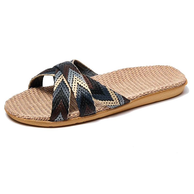 36-45  Flat Sandals Beach Slippers Summer Home Linen Lightweight Eva Non-Slip Slides For Men Women Indoor Outdoor Flip Flops