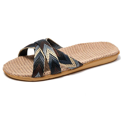 36-45  Flat Sandals Beach Slippers Summer Home Linen Lightweight Eva Non-Slip Slides For Men Women Indoor Outdoor Flip Flops