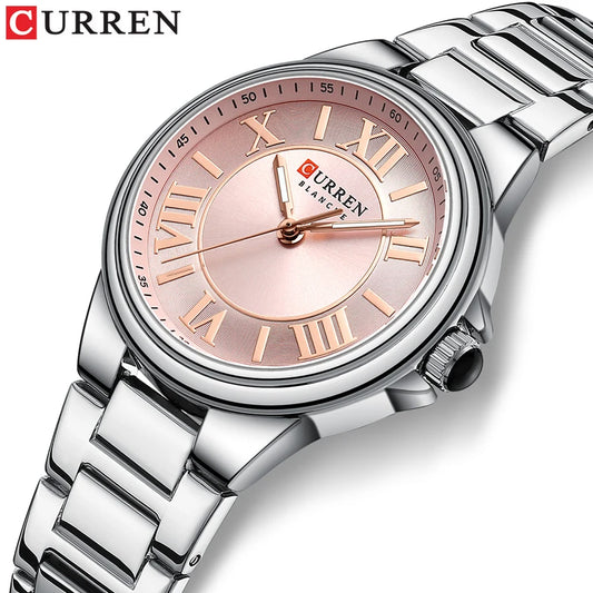 CURREN Romantic Charm Women's Wristwatches Fashion Design Thin Quartz Watch with Luminous Hands Stainless Steel Bracelet