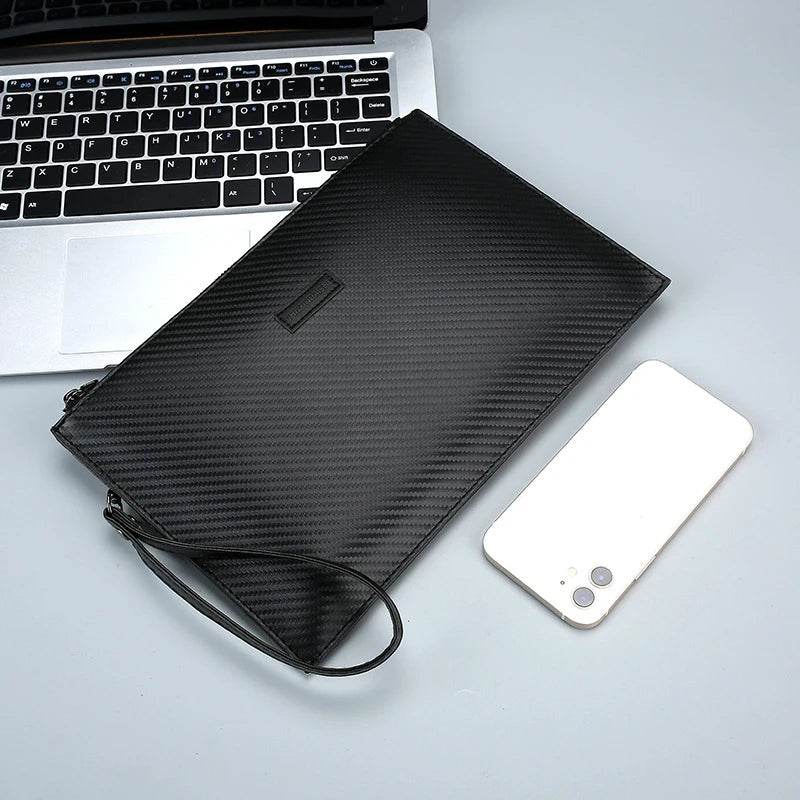 Men's Solid Leather Clutch Bag, Business Wrist Strap, Envelope Bag, Stripe Clutch, Evening Bag, Male Clutches, Handbag, Fashion