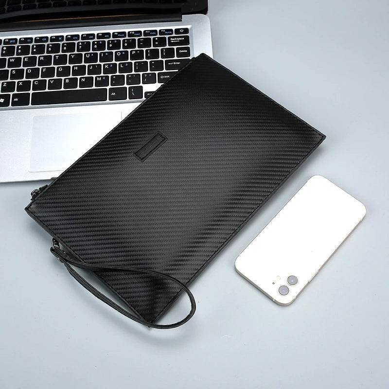 Men's Solid Leather Clutch Bag, Business Wrist Strap, Envelope Bag, Stripe Clutch, Evening Bag, Male Clutches, Handbag, Fashion - Imbasat