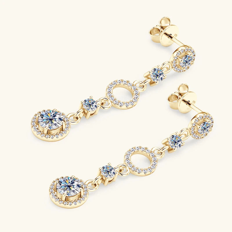 Anziw 2024 Long Stud Earrings Real 925 Silver 2CTW. Round Moissanite Dangle Earrings