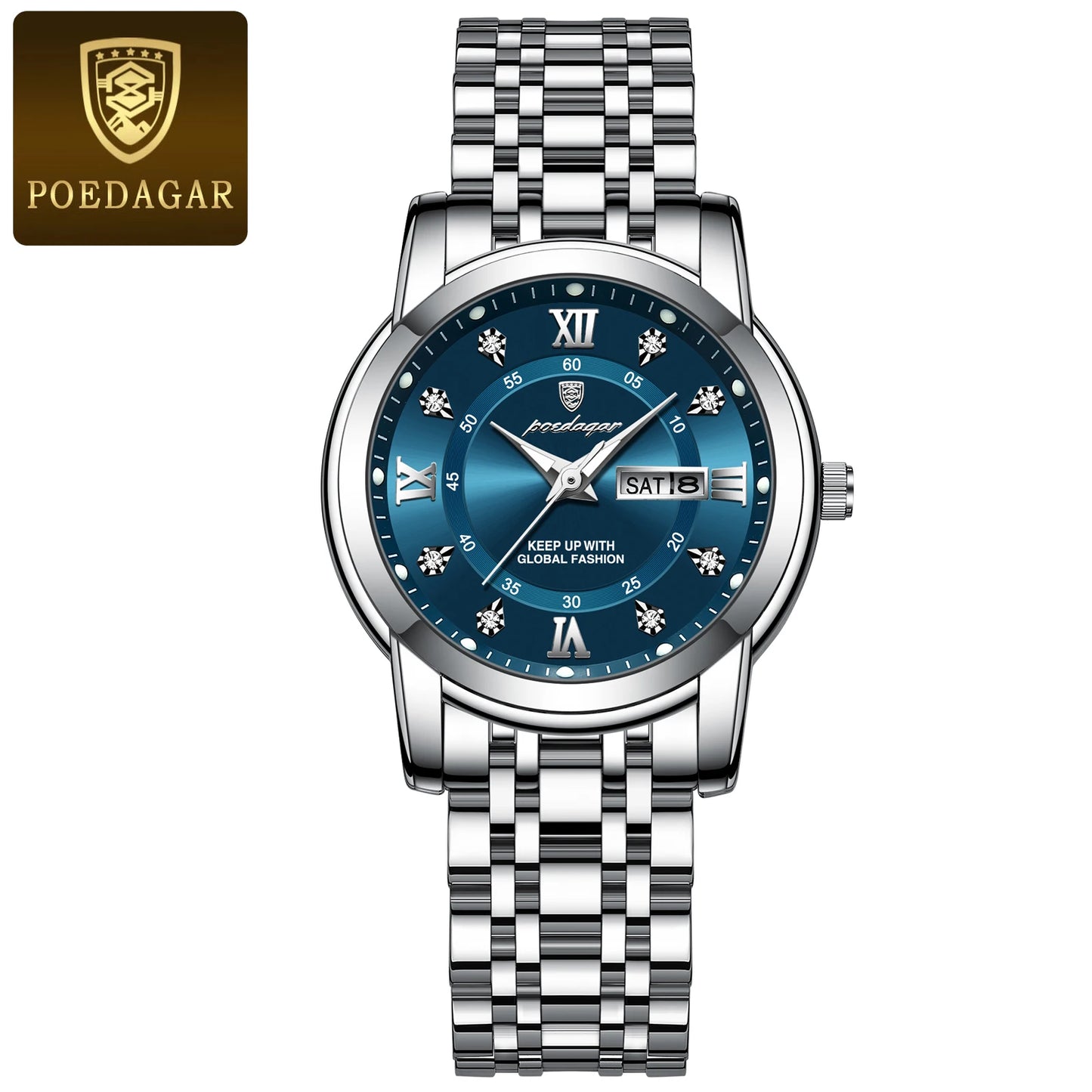 POEDAGAR Women Wristwatch Luxury Quartz Ladies Watch Waterproof Stainless Steel Luminous Date Week Women's Watches Dress Clock