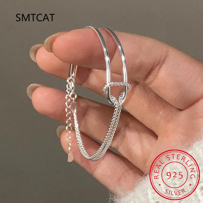 Real 925 Sterling Silver Asymmetric Double Layer Chain Bracelet for Women Hiphop Fine Jewelry Minimalist Accessories