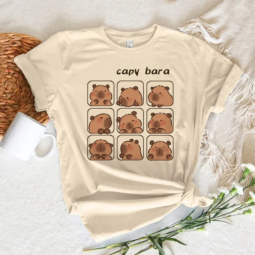 Funny Anime Capybara T Shirt Women Soft Fabric
