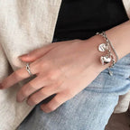 Elegant 925 Sterling Silver Love Letter Heart Double Layer Bracelet Female Unique Design Thai Silver Retro Light Luxury Jewelry - Imbasat