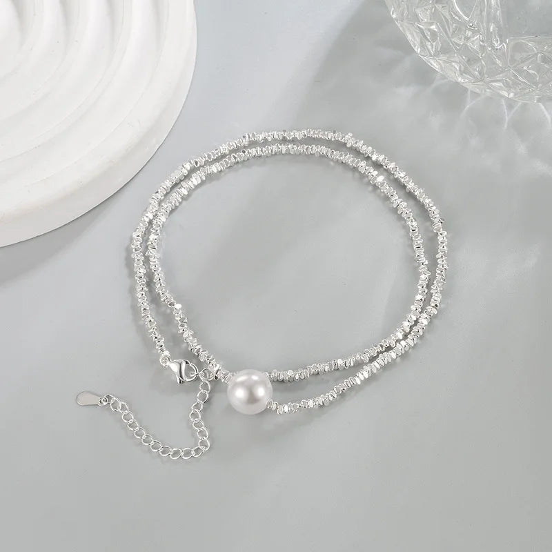 925 Silver Pearl Simple Elegant Thin Chain Pendant Necklace