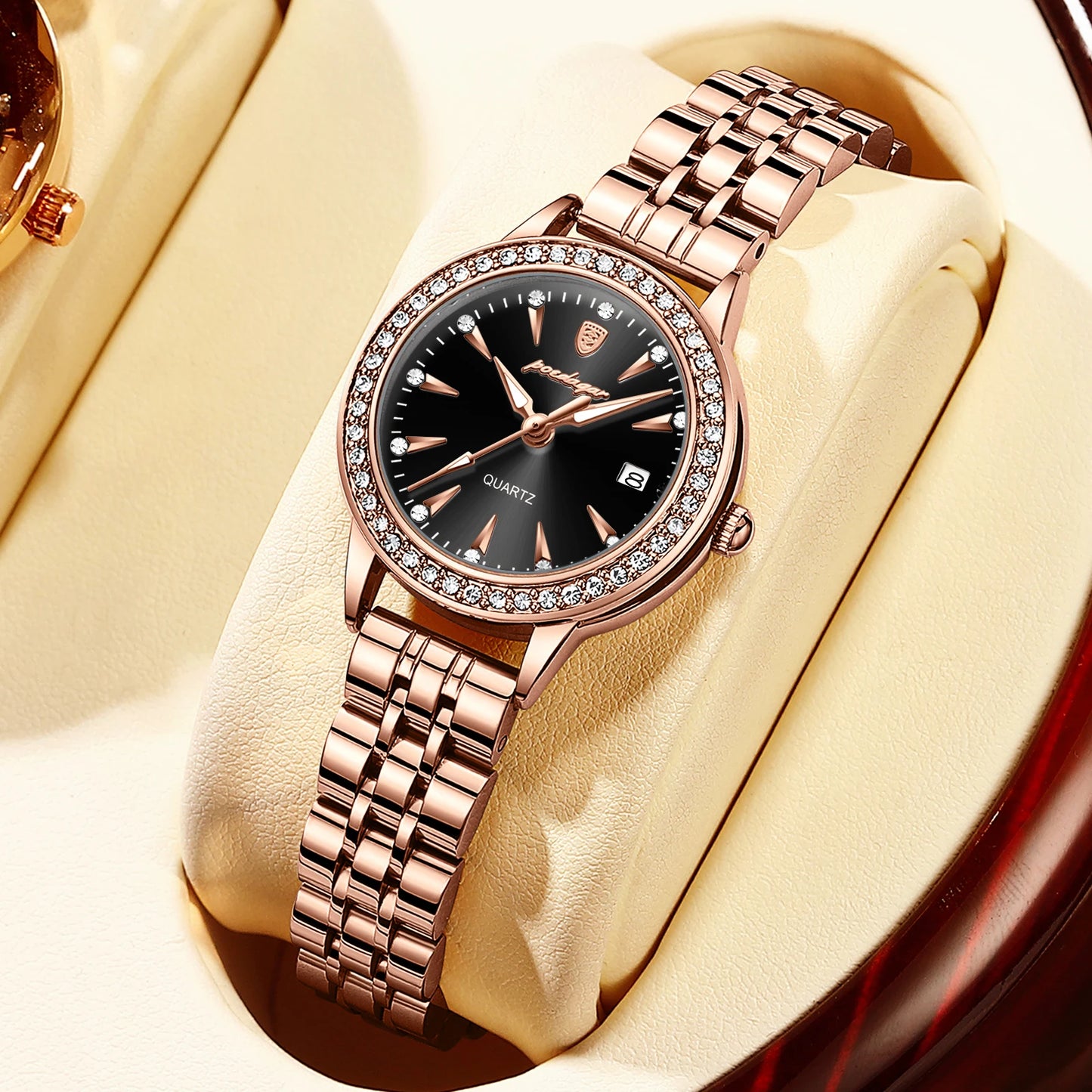 POEDAGAR Women's Watches Elegant Fashion Original Quartz Watch for Girl Diamond Bezel Waterproof Stainless Steel Luminous Date