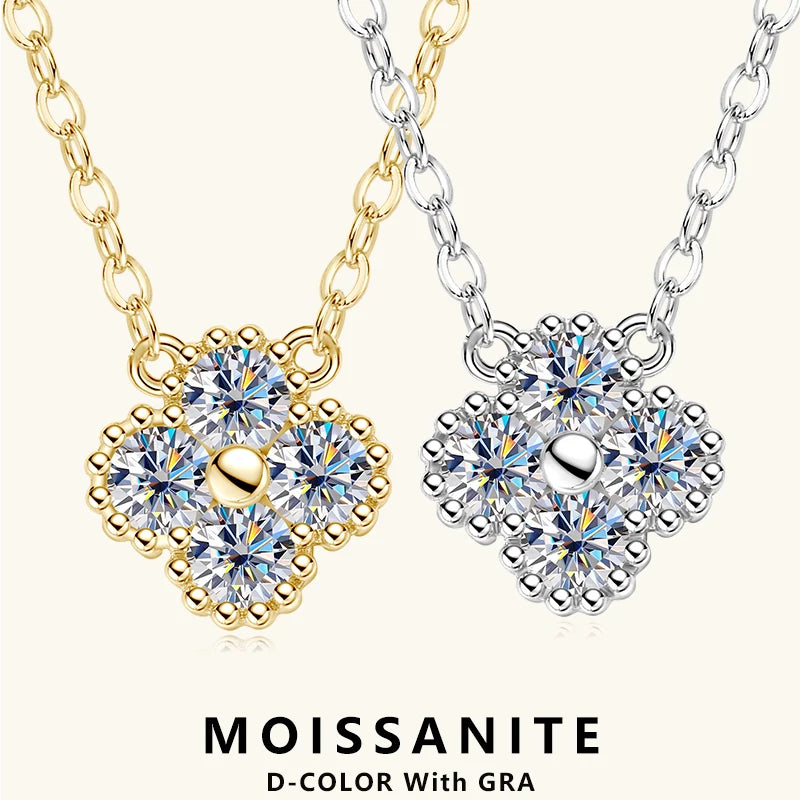 Lnngy 925 Sterling Silver Four Leaf Flower Pendant Necklace