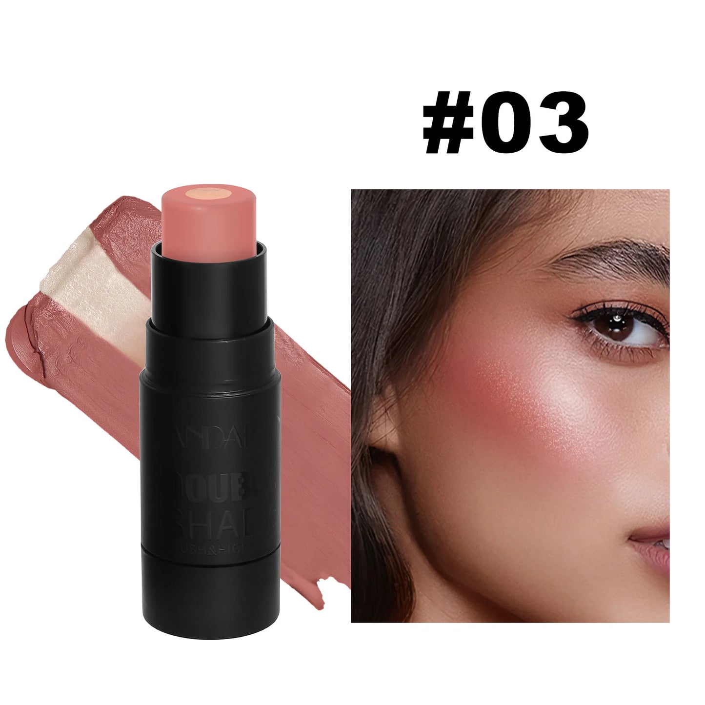 Handaiyan 2 In 1 Matte Glitter Face Blusher Smooth Cheek Velvety Blush Highlighter Stick Rouge Waterproof Contour Makeup