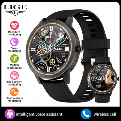 LIGE 2025 Women Voice Calling Smart Watch Waterproof Heart Rate Blood Pressure Monitoring Smartwatch Men Watches For Android IOS