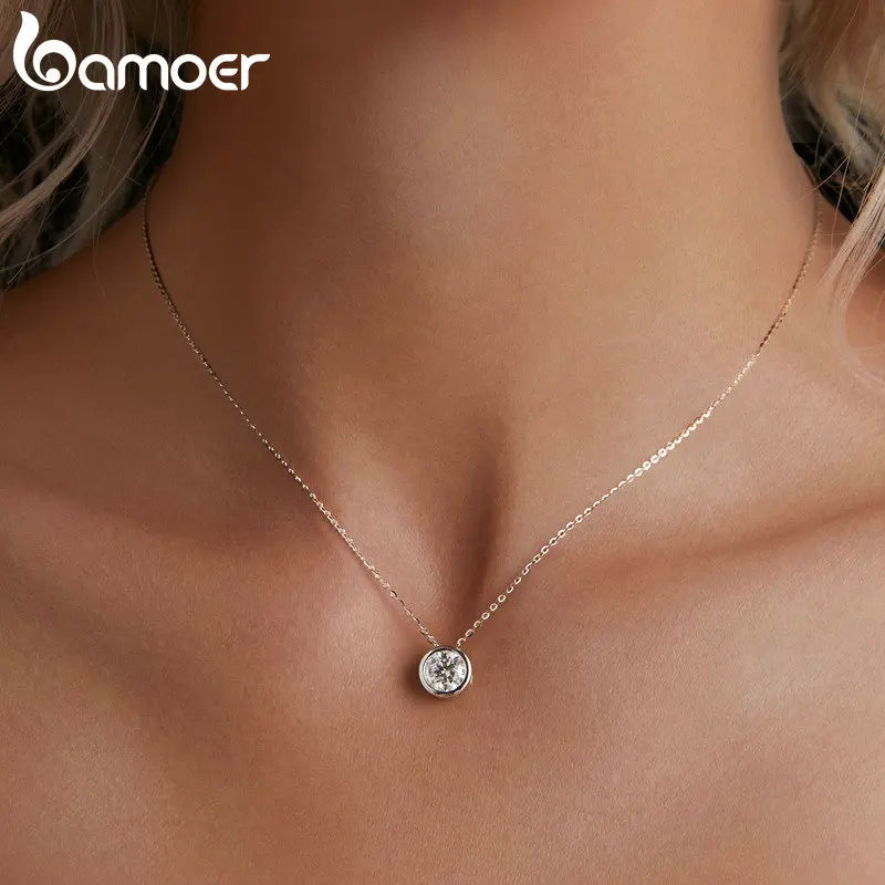 BAMOER 1 Carat Bazel Moissanite Necklace D color VVS1 Lab Grown Diamond Necklace for Women 925 Sterling Silver Wedding Jewelry