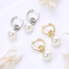 Anziw Real 925 Sterling Silver Hoop Earrings 9-10mm White Shell Pearl