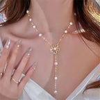 Vintage Zircon Flower Pearl Necklace
