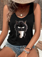 Cat Women Summer White Print T-shirt Girl Casual O Neck
