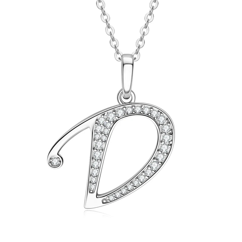 Anziw Name Necklace 26 Letter Initial Moissanite Pendant Real Silver 925