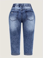 Peacock Blue Stretch Mid-Rise Capri Jeans