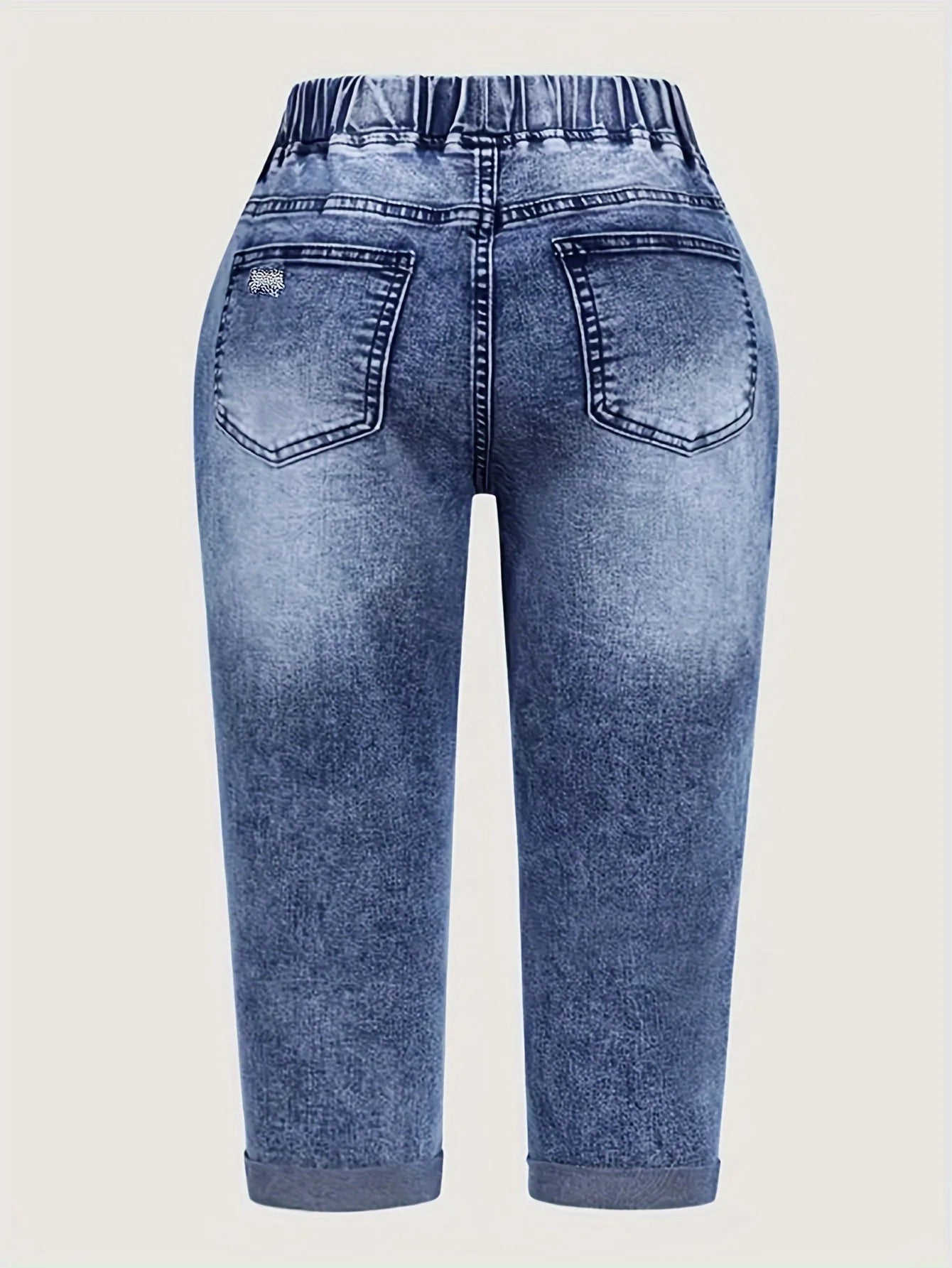 Peacock Blue Stretch Mid-Rise Capri Jeans