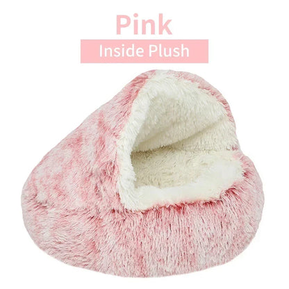 Winter Soft Plush Pet Bed with Cover Round Cat Bed Pet Mattress Warm Cat Dog Sleeping Nest Cave for Small Dogs Kitten 2 in 1