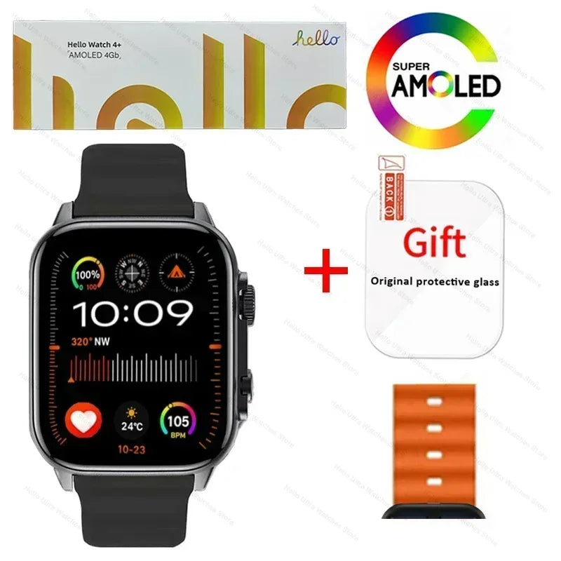 New Smartwatch 2025 Hello Watch 4 Plus ULTRA2 49mm AMOLED 4G ROM GPS ChatGPT NFC Compass Clock Bluetooth Call Sports Men Women