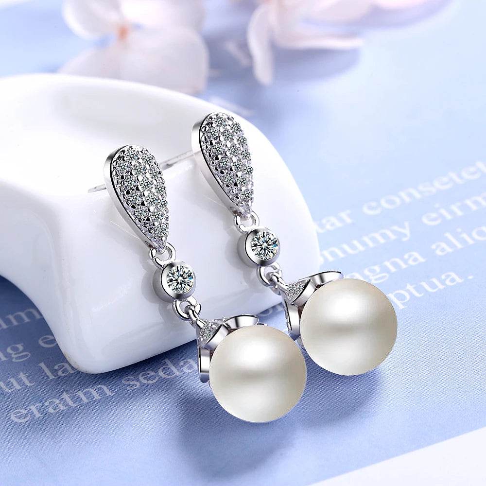 925 sterling silver Pearl Jewelry natural freshwater pearl drop earrings for women Silver Wedding Dangle Earring - Imbasat
