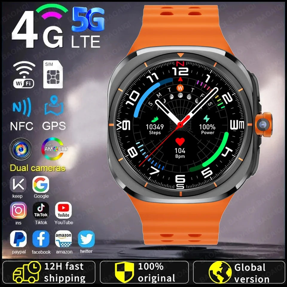 U8 Ultra AMOLED Android 9.0 Smart Watch Men 4G 5G SIM Card WiFi GPS Compass 32GB Smartwatch Rotating Camera Sports Watch 7 Ultra