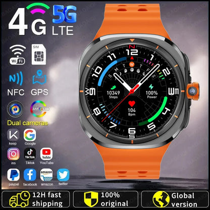 U8 Ultra AMOLED Android 9.0 Smart Watch Men 4G 5G SIM Card WiFi GPS Compass 32GB Smartwatch Rotating Camera Sports Watch 7 Ultra