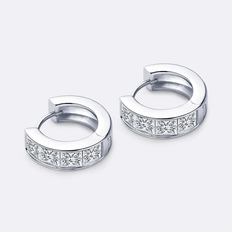 Anziw 3.20CTTW Princess Cut Moissanite Hoop Earrings 925 Silver