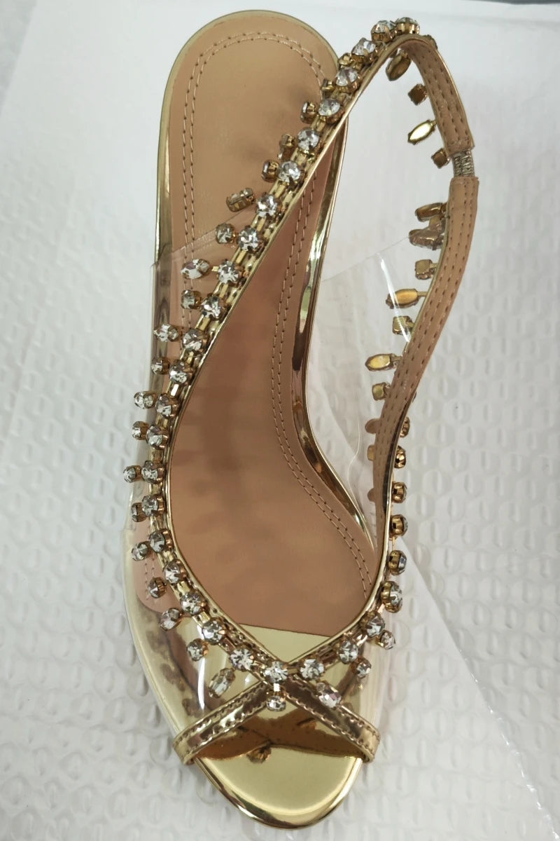 High-heeled Sandals Fish Mouth Transparent with Rhinestone Chain Stiletto Heels