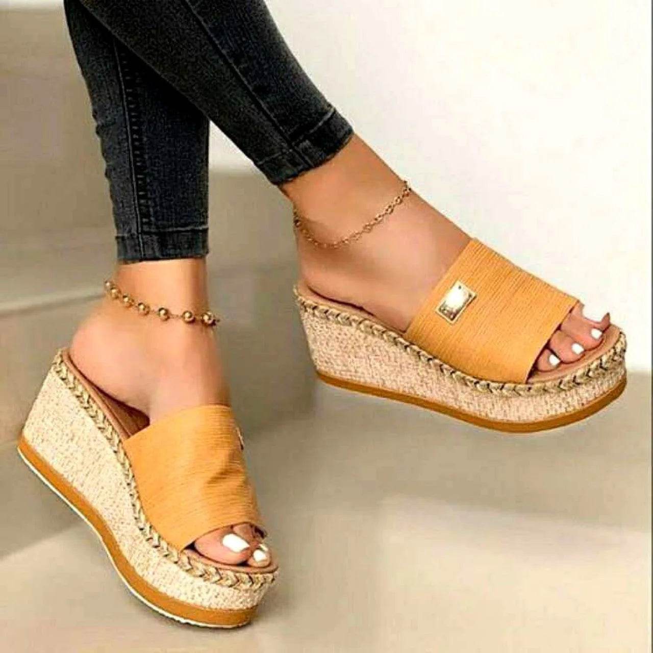 Womens High Heels Sandal Summer Leisure Wedges Sandals 2022 New Outdoor Beach Slippers Women Platform Mules Slipper Plus Size 43 - Imbasat
