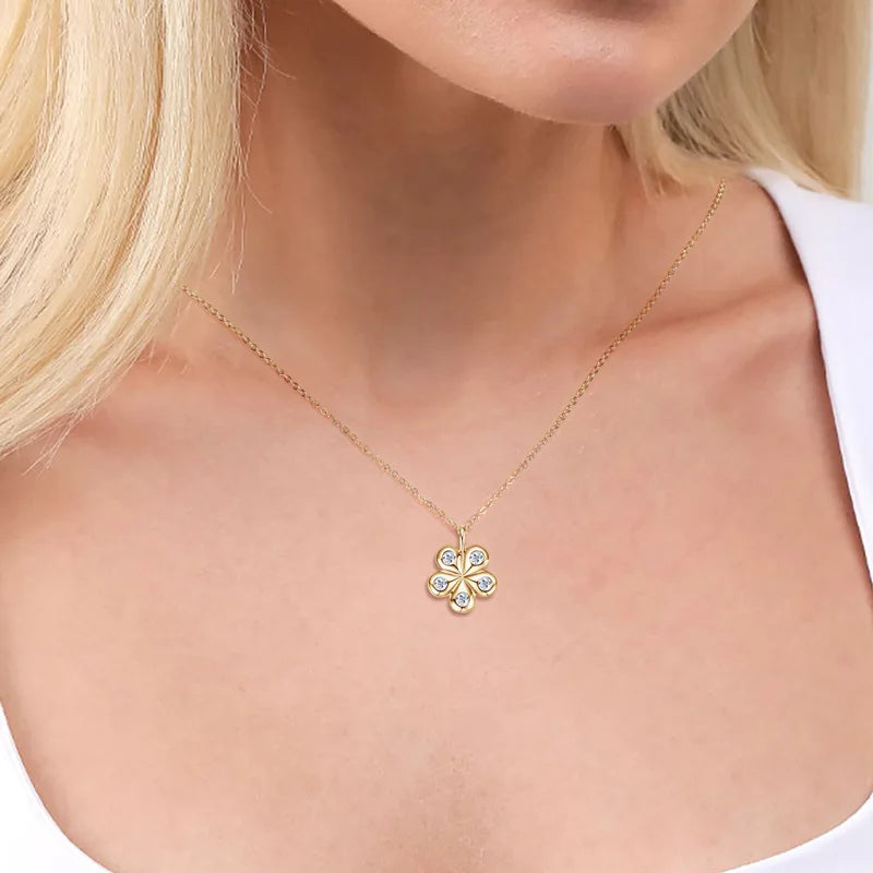 Anziw 925 Sterling Silver Moissanite Necklace Adjustable Chain Flower Petal Pendant