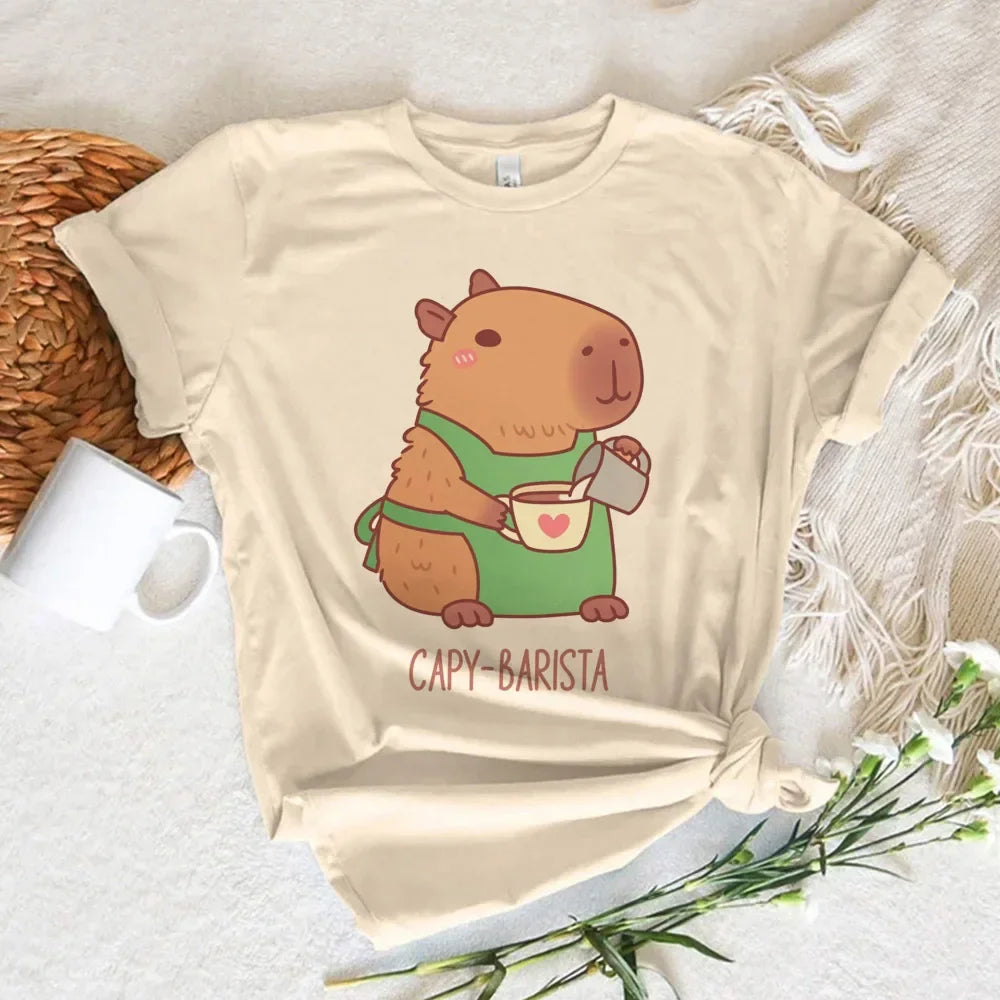Funny Anime Capybara T Shirt Women Soft Fabric