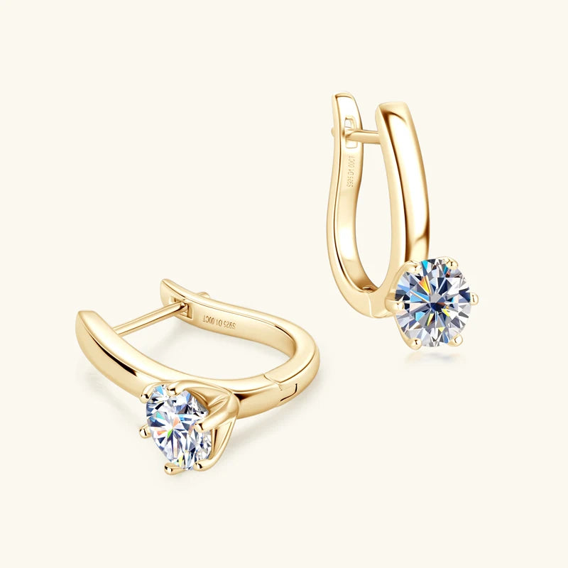 Anziw U-shaped Hoop Huggie Earrings 6.5mm D1.0ct Moissanite 925 Silver