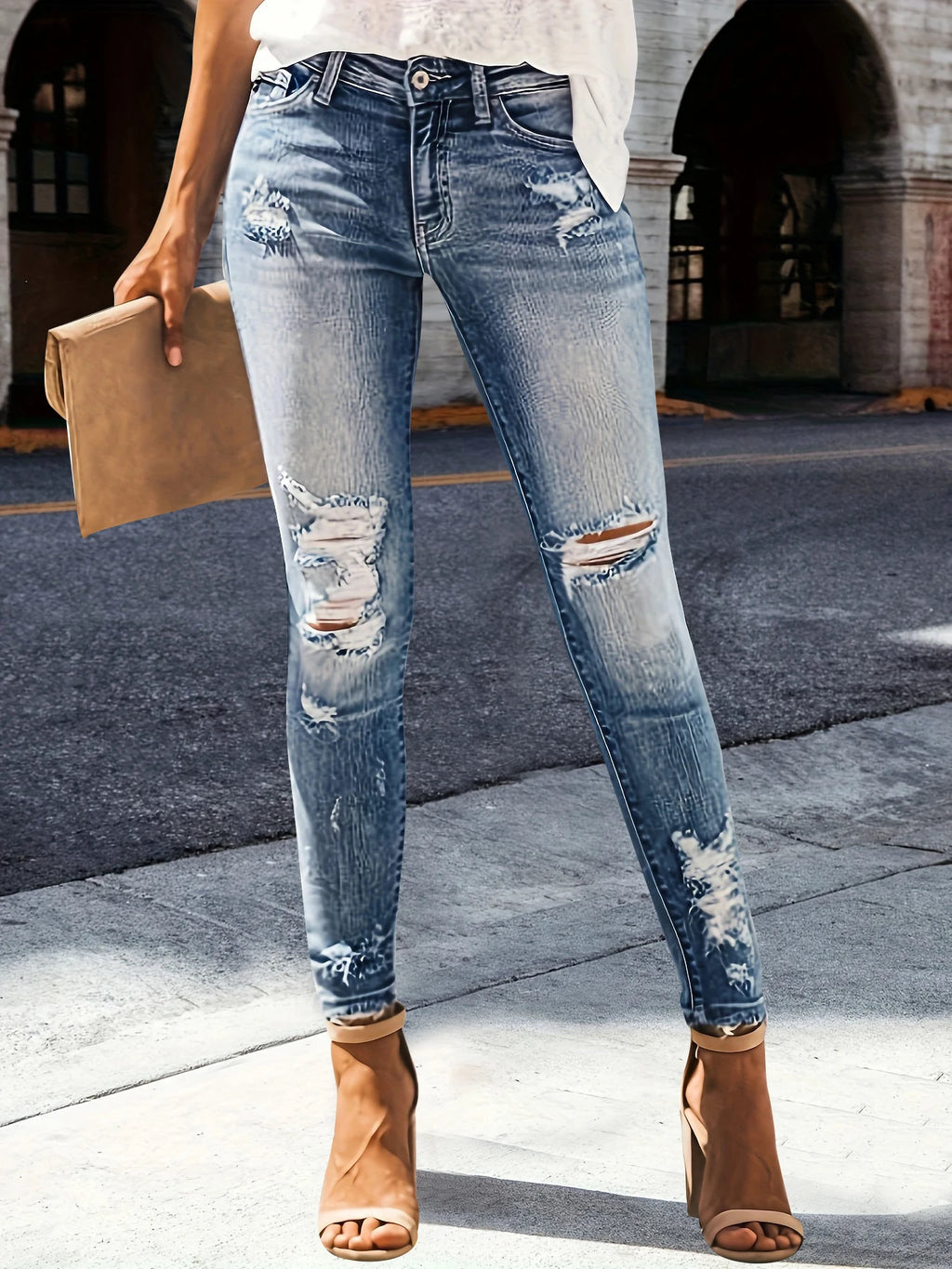 High waist hip stretch slim fit all-matching nine-point jeans