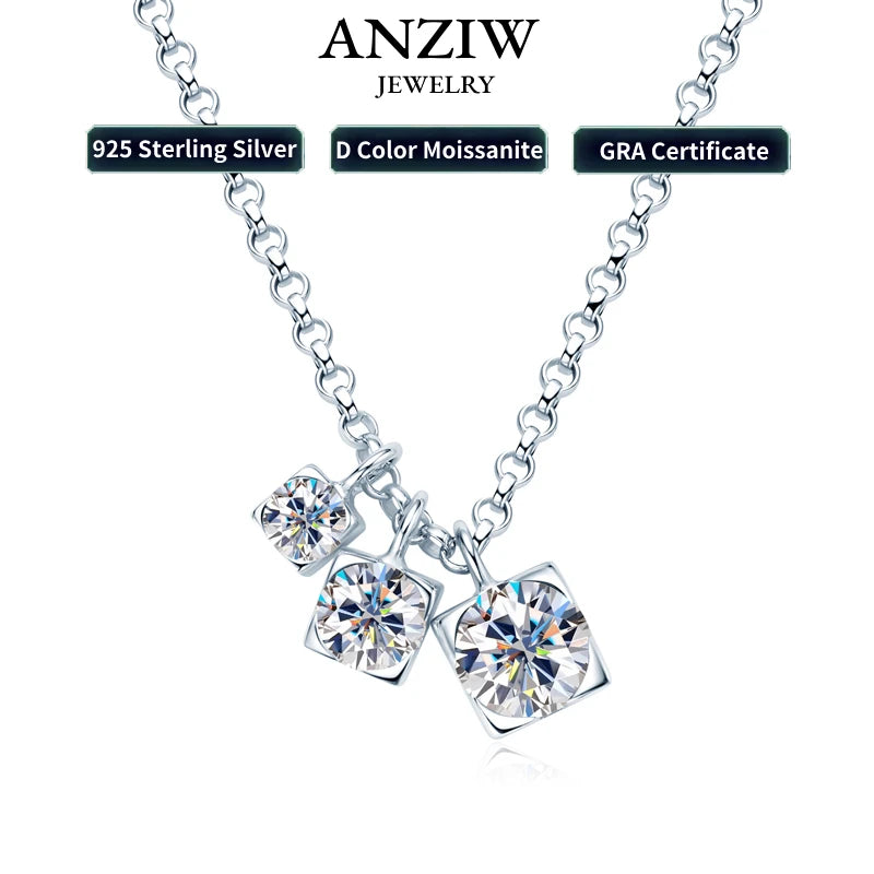 D0.90CT 3 Stones Pendant Necklace 925 Sterling Silver